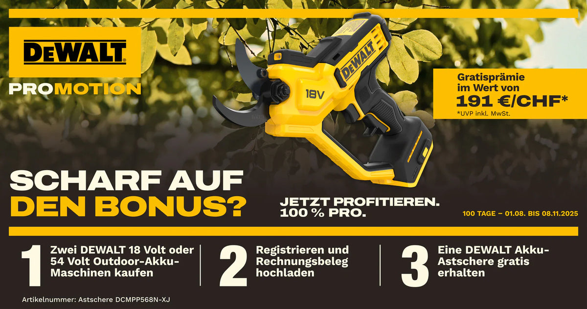 DeWalt Scharf 2025 Gratis Astscheren Aktion 2025