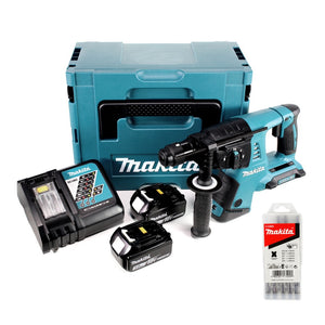 Makita DHR 263 RFJ Tassellatore a batteria SDS-Plus 2x18V / 36 V + 2x Batterie 3,0 Ah + Caricabatterie + Valigetta Makpac 4 + Set 5 punte per muratura e calcestruzzo
