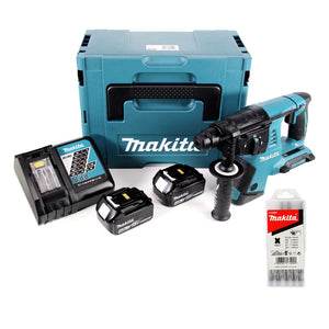 Makita DHR 263 RMJ Tassellatore a batteria SDS-Plus 2x18V / 36 V + 2x Batterie 4,0 Ah + Caricabatterie + Valigetta Makpac 4 + Set 5 punte per muratura e calcestruzzo