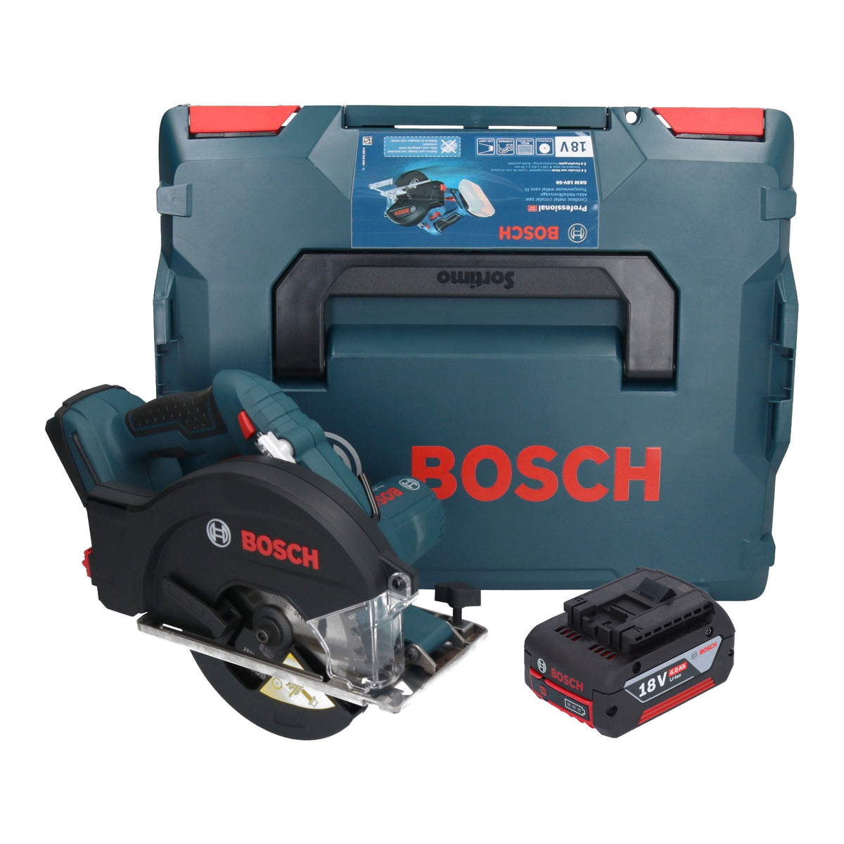 Bosch GKM 18V-50 Sega circolare professionale a batteria per metalli 18 V 136 mm brushless + 1x batteria ricaricabile 4,0 Ah + L-Boxx - senza caricabatterie