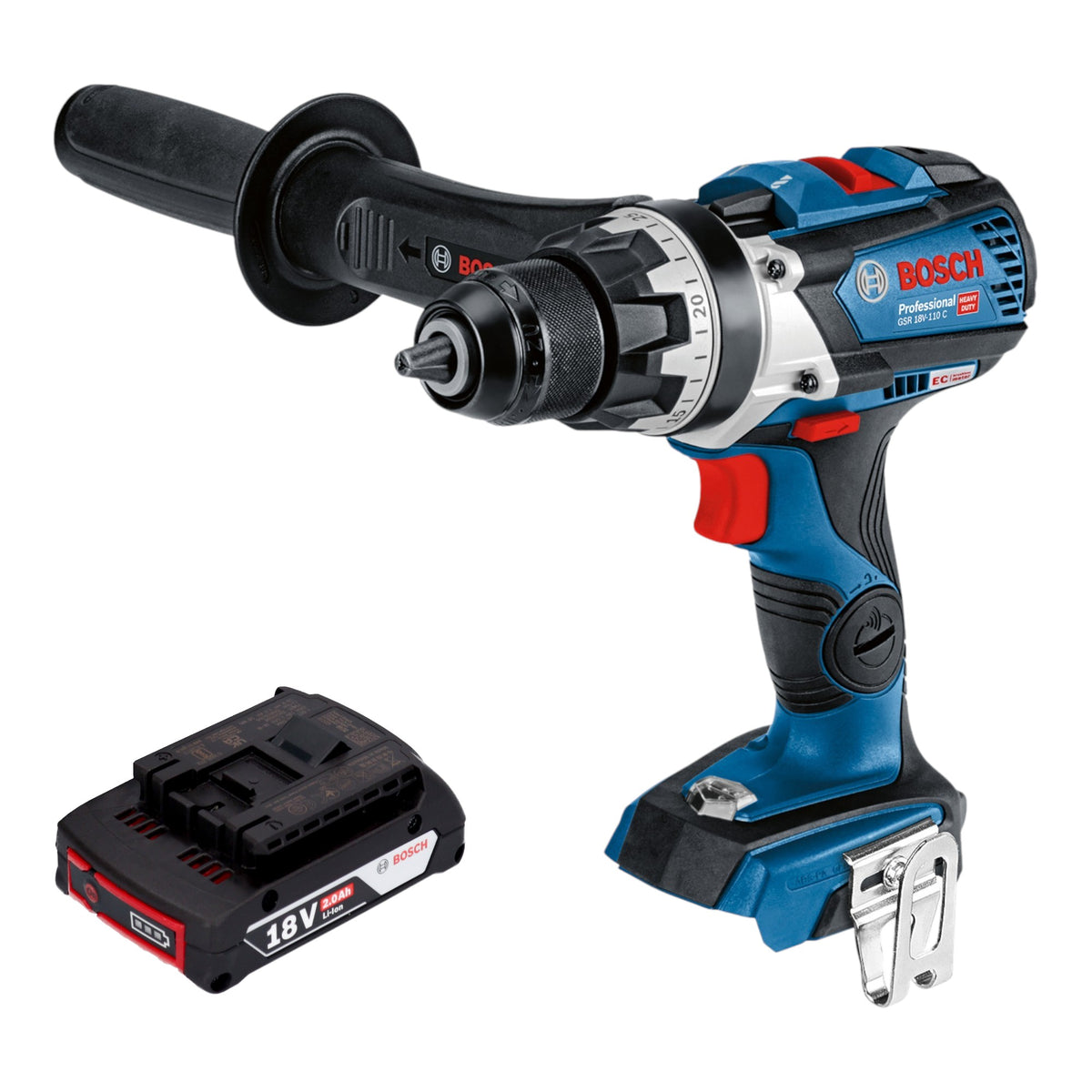 Bosch GSR 18V-110 C Trapano avvitatore professionale a batteria 18 V 110 Nm brushless + 1x batteria ricaricabile 2,0 Ah - senza caricabatterie