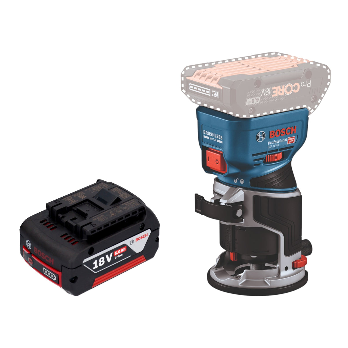Bosch GKF 18V-8 Pantografo professionale per bordi a batteria 18 V 8,0 mm senza spazzole + 1x batteria ricaricabile 5,0 Ah - senza caricabatterie