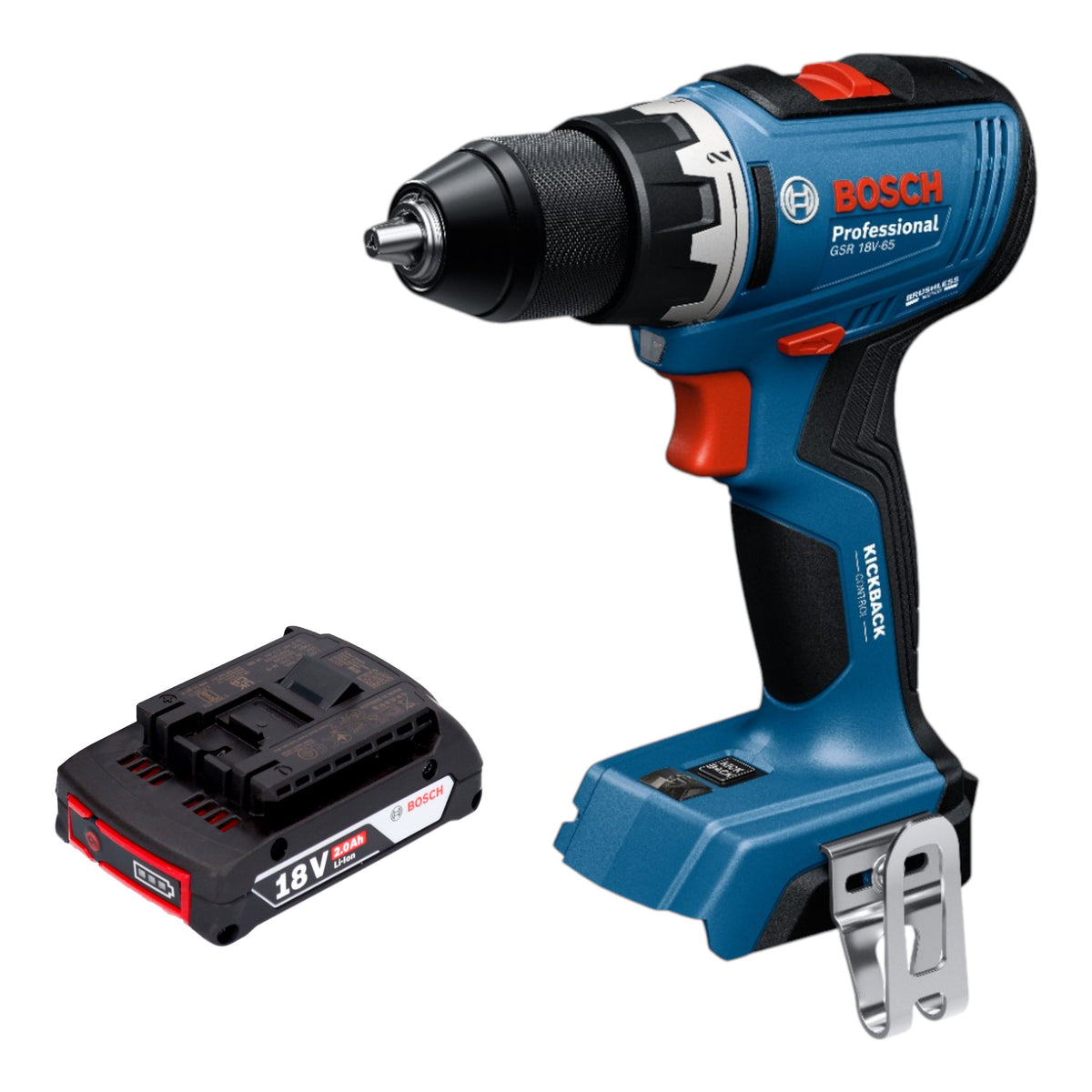 Bosch GSR 18V-65 Trapano avvitatore professionale a batteria 18 V 63 Nm brushless + 1x batteria ricaricabile 2,0 Ah - senza caricabatterie