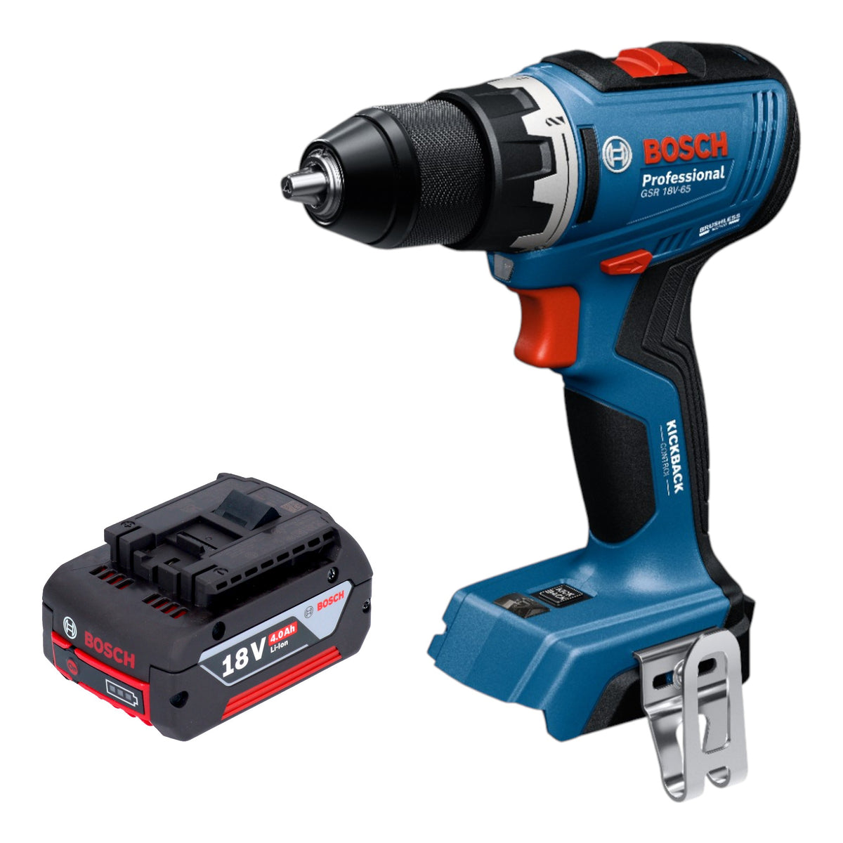 Bosch GSR 18V-65 Trapano avvitatore professionale a batteria 18 V 63 Nm brushless + 1x batteria ricaricabile 4,0 Ah - senza caricabatterie
