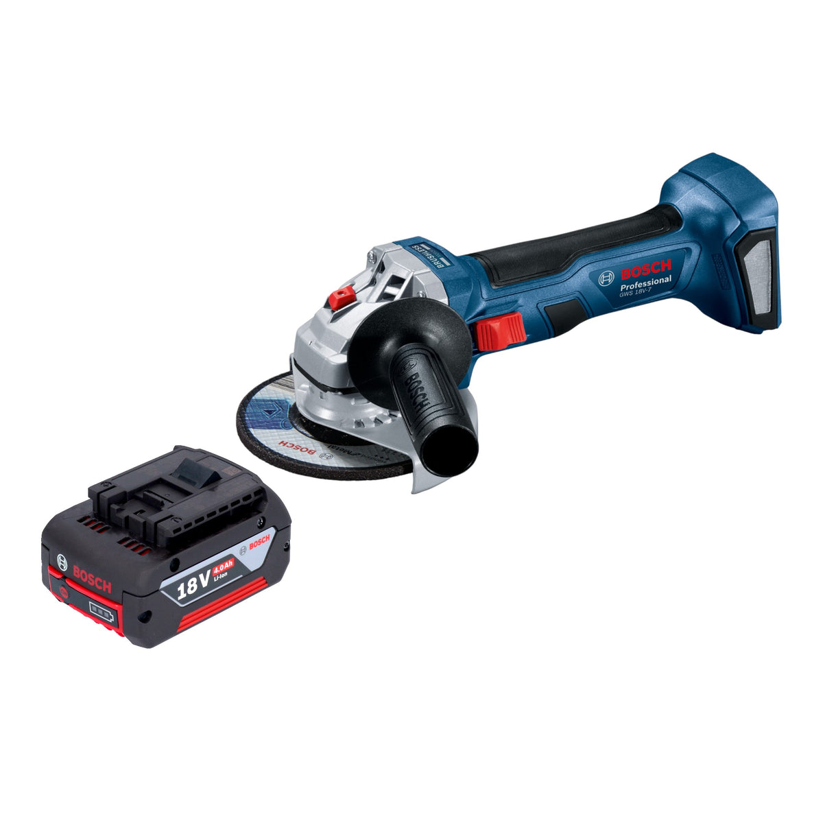 Bosch GWS 18V-7 Smerigliatrice angolare professionale a batteria 18 V 115 mm senza spazzole + 1x batteria ricaricabile 4,0 Ah - senza caricabatterie