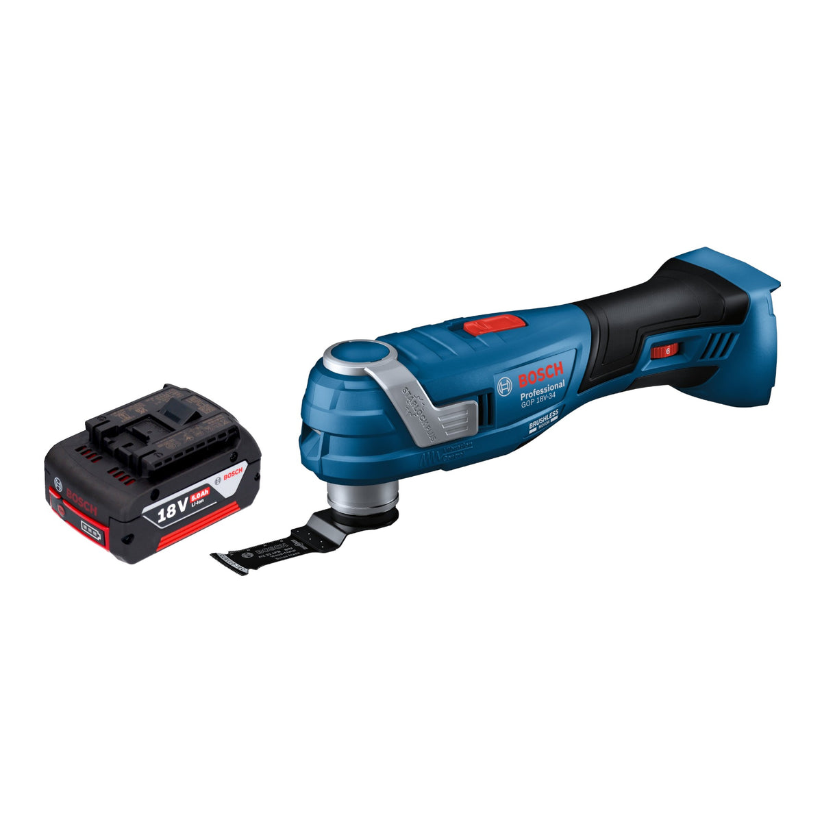 Bosch GOP 18V-34 Multi Cutter professionale a batteria 18 V Starlock Plus + 1x batteria ricaricabile 5,0 Ah - senza caricabatterie