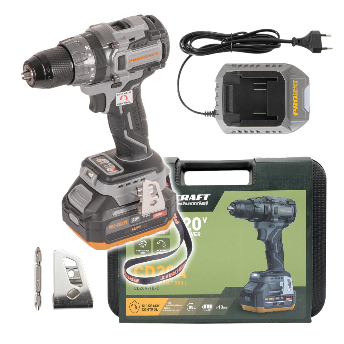 Trapano avvitatore a batteria Procraft CD20A 20 V 85 Nm + 1 batteria 4,0 Ah + caricabatteria + valigetta