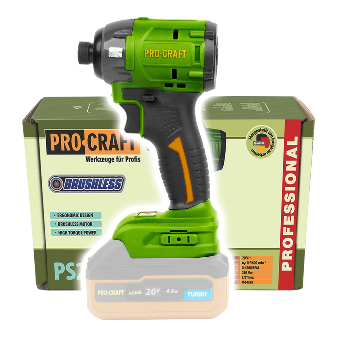 Procraft PS22bb Avvitatore a impatto a batteria 20 V 230 Nm 1/2" Brushless Solo - senza batteria, senza caricabatteria
