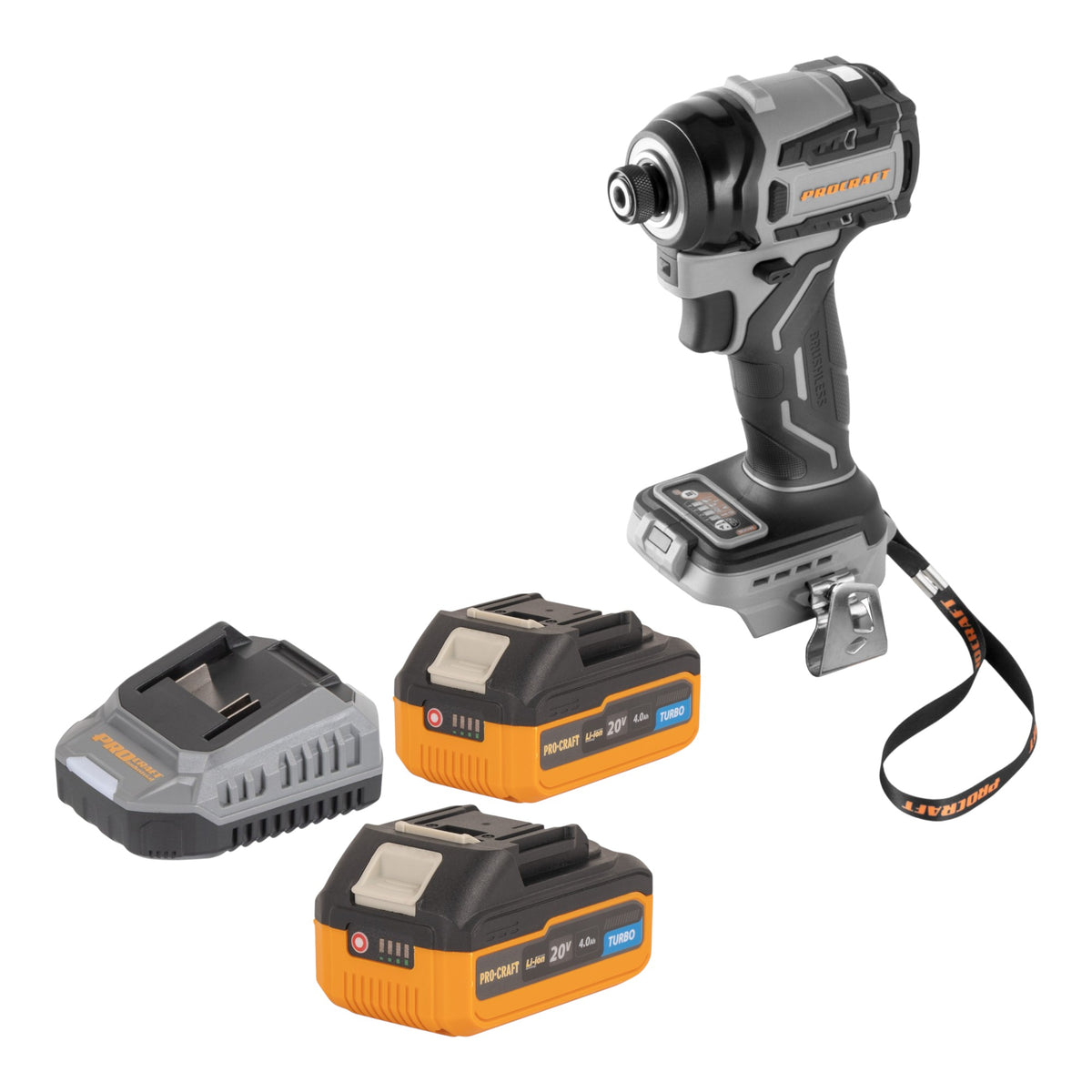 Procraft ID20Abb avvitatore a impatto a batteria 20 V 180 Nm 1/4" + 2 batterie 4,0 Ah + caricabatterie