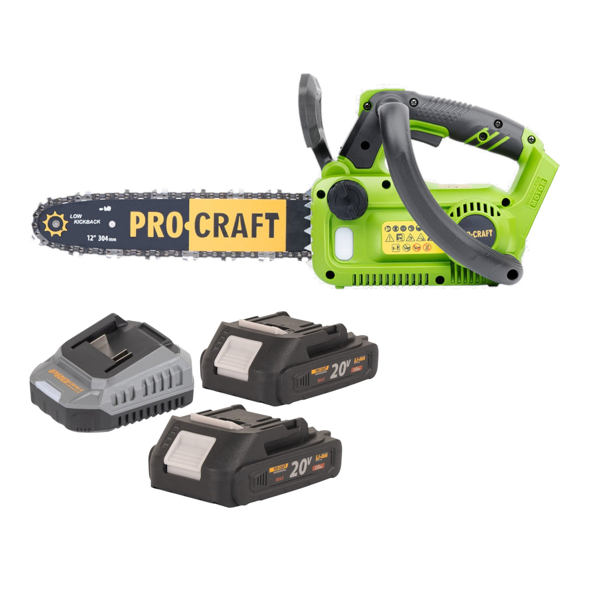Motosega a batteria Procraft PKA42Libb 20 V 304 mm Brushless + 2 batterie 2,0 Ah + caricabatterie