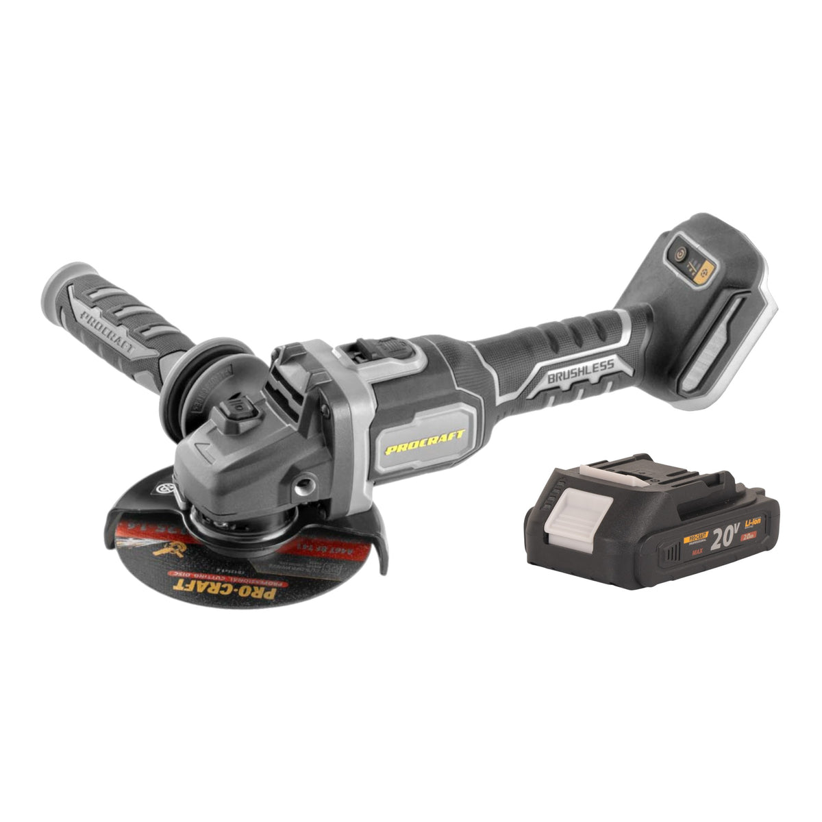 Smerigliatrice angolare a batteria Procraft Industrial AG125Bbb 20 V 125 mm Brushless + 1x batteria 2,0 Ah - senza caricabatteria