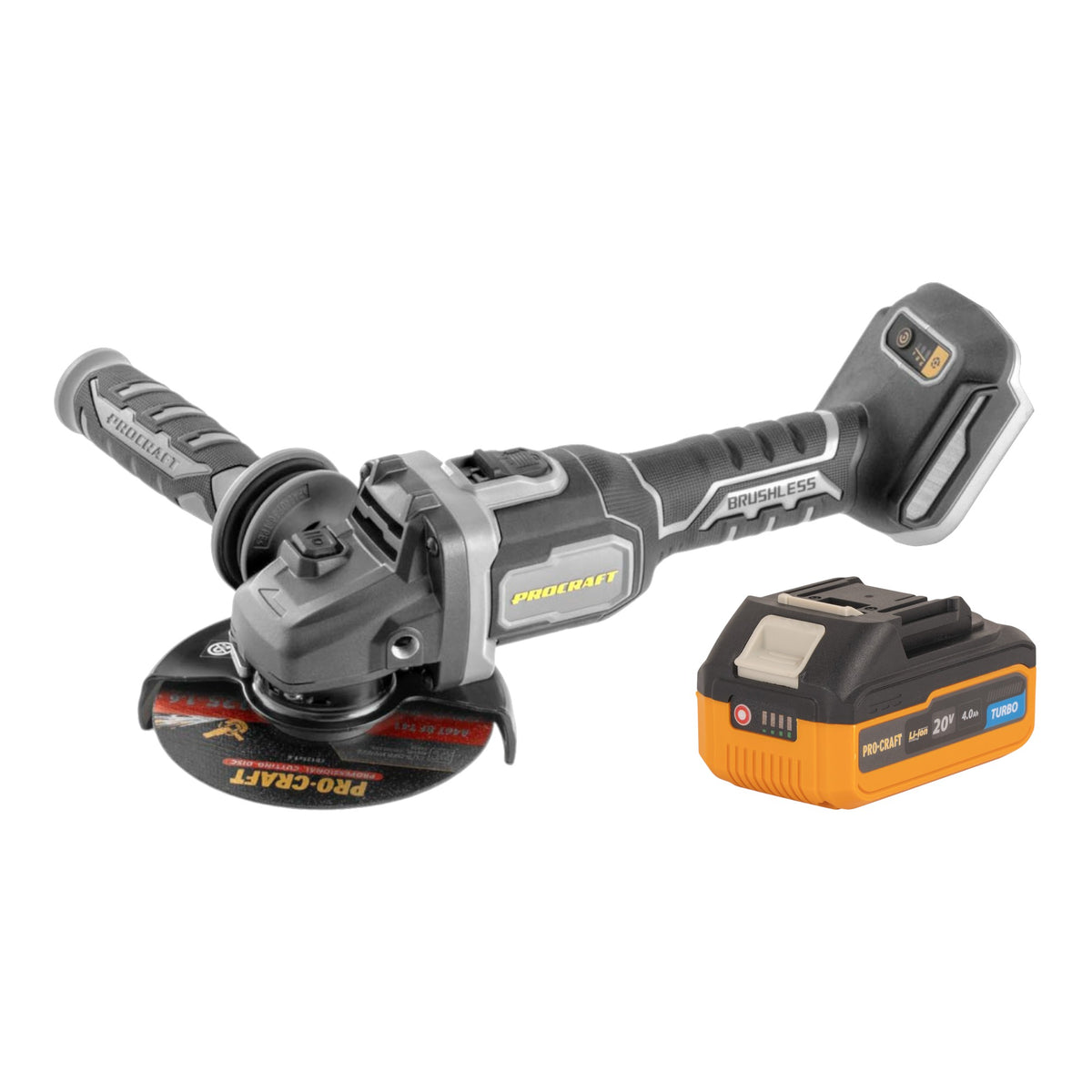 Smerigliatrice angolare a batteria Procraft Industrial AG125Bbb 20 V 125 mm Brushless + 1x batteria 4,0 Ah - senza caricabatteria