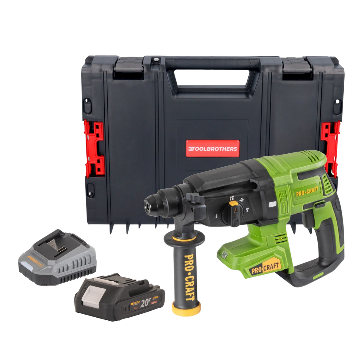 Martello perforatore a batteria Procraft PHA40bb 20 V 2,6 J SDS plus Brushless + 1x batteria 2,0 Ah + caricabatteria + valigetta RHINO