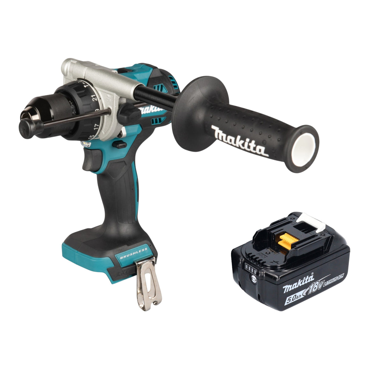 Makita DHP 492 T1 Trapano avvitatore a percussione a batteria 18 V 141 Nm Brushless + 1x batteria 5,0 Ah - senza caricabatteria