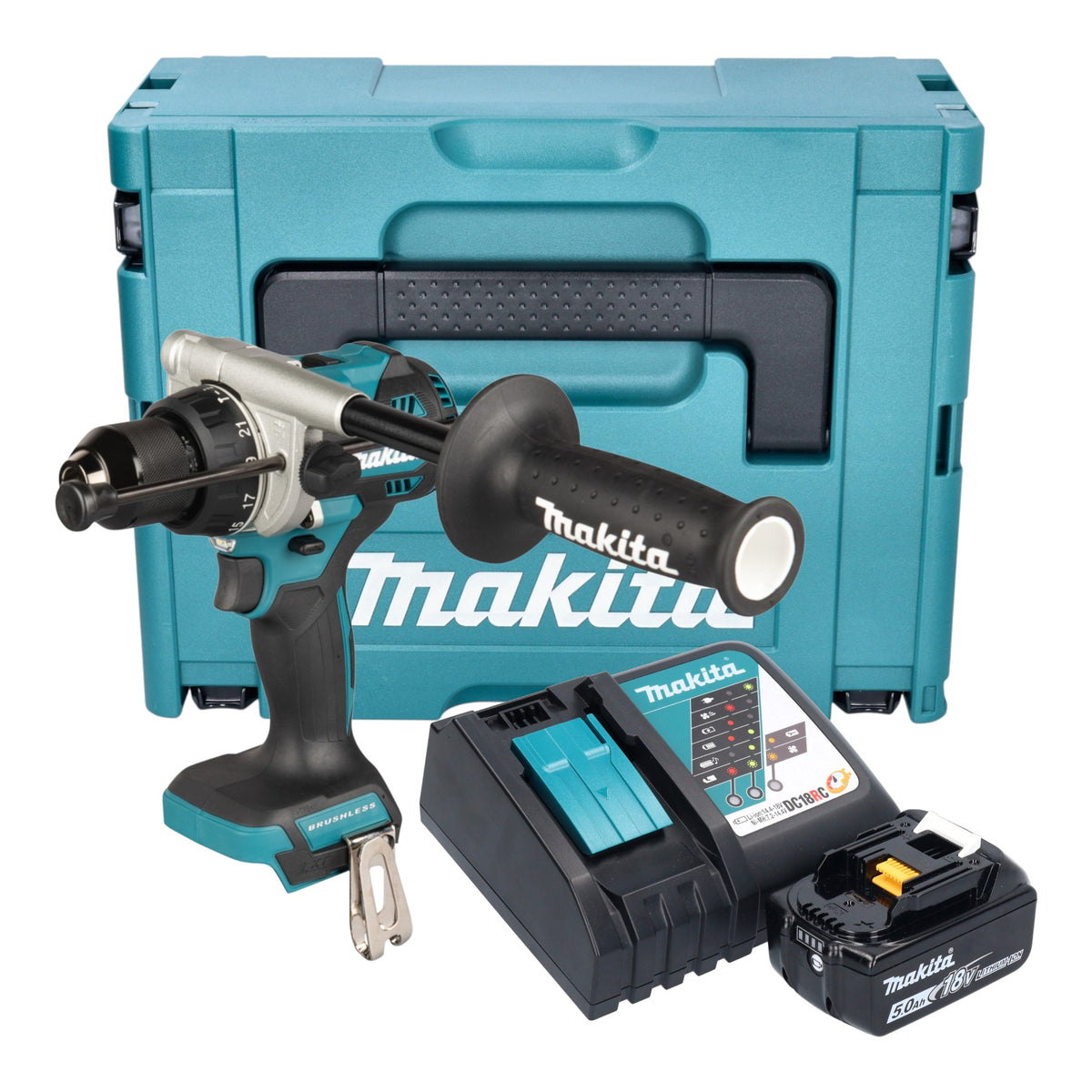 Makita DHP 492 RT1J Avvitatore a percussione a batteria 18 V 141 Nm Brushless + 1x batteria 5,0 Ah + caricabatteria + Makpac