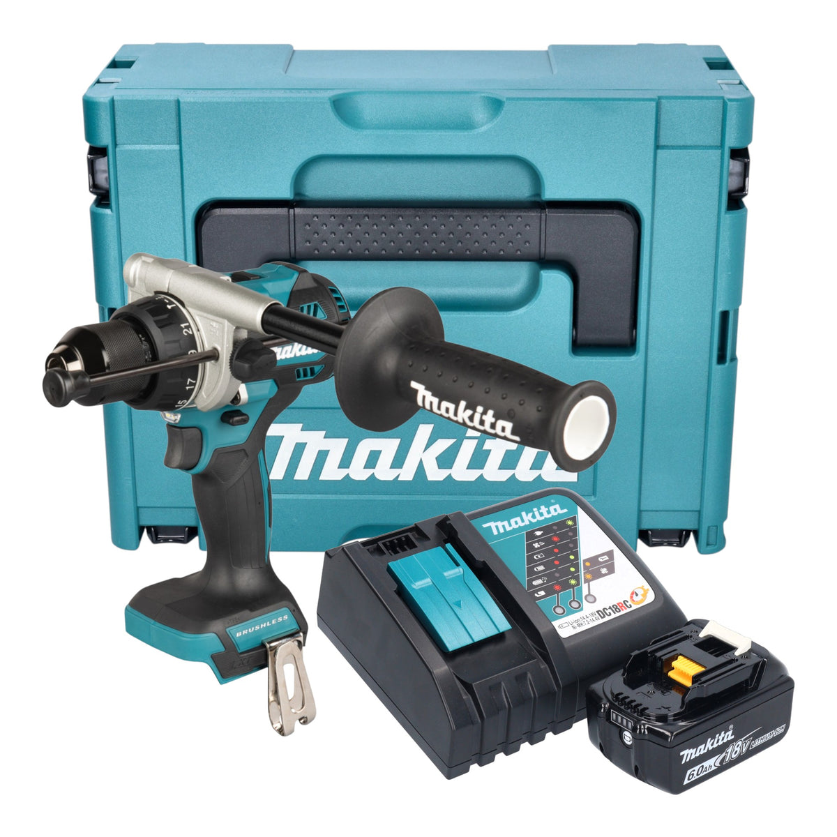 Makita DHP 492 RG1J Avvitatore a percussione a batteria 18 V 141 Nm Brushless + 1x batteria 6,0 Ah + caricabatteria + Makpac