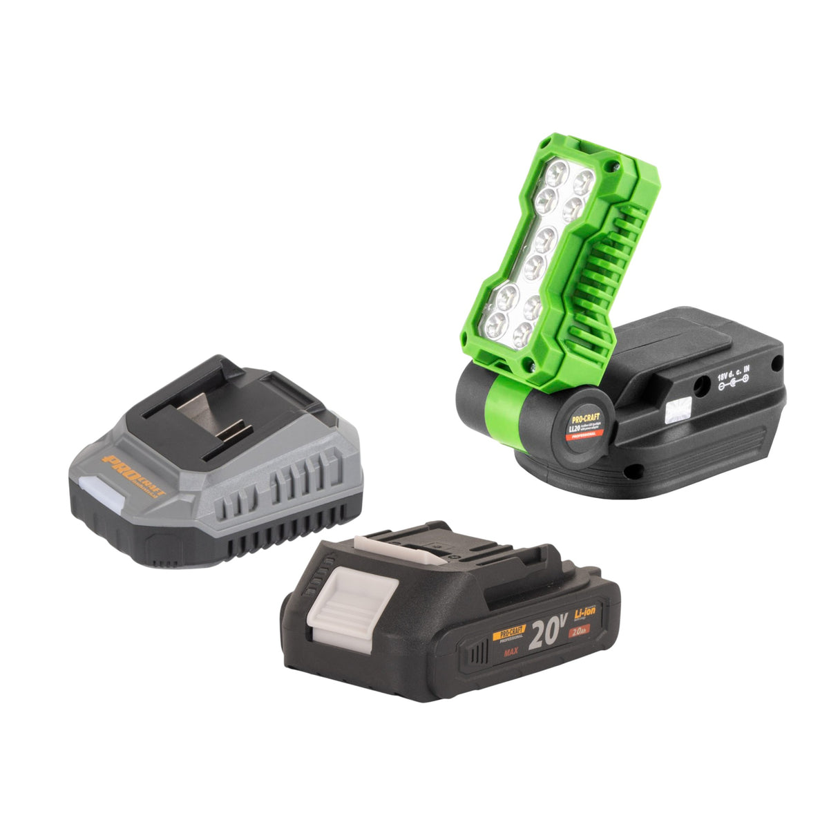 Procraft LL20bb Faretto LED a batteria 20 V 500 lm + 1x batteria 2,0 Ah + caricabatteria