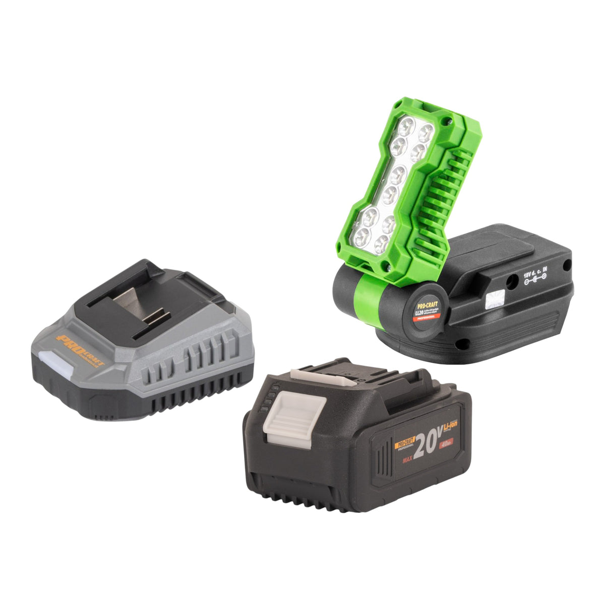 Procraft LL20bb Faretto LED a batteria 20 V 500 lm + 1x batteria 4,0 Ah + caricabatteria