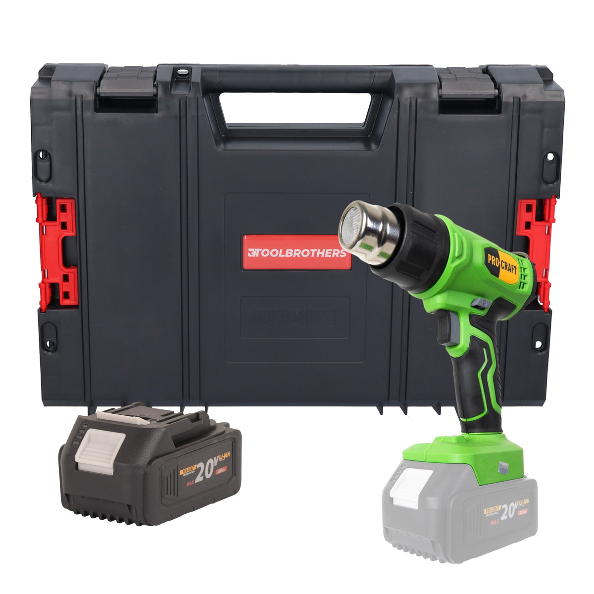 Pistola ad aria calda a batteria Procraft PH24bb 20 V 50 - 550 °C + 1x batteria 4,0 Ah + valigetta RHINO - senza caricabatteria