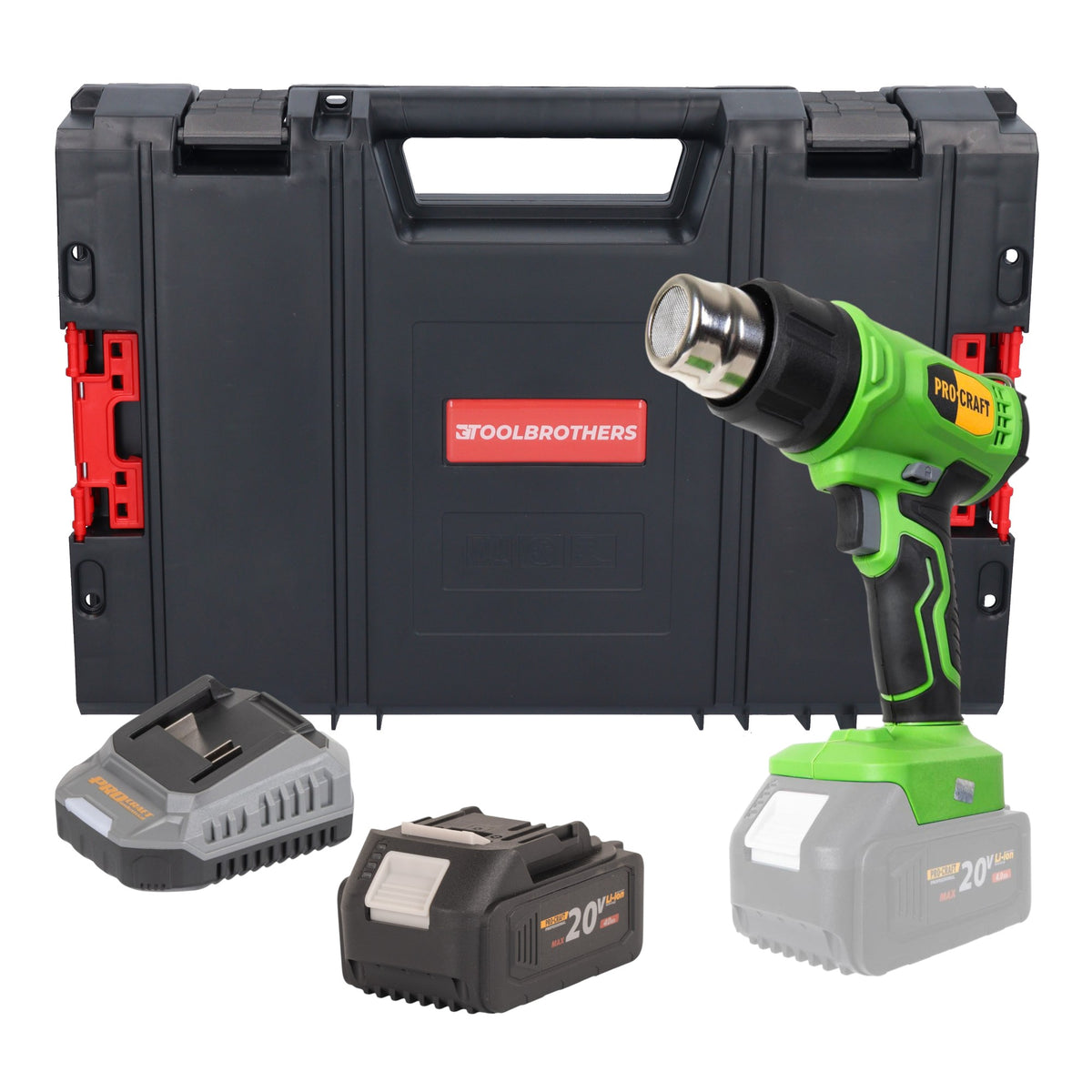 Pistola ad aria calda a batteria Procraft PH24bb 20 V 50 - 550 °C + 1x batteria 4,0 Ah + caricabatteria + valigetta RHINO