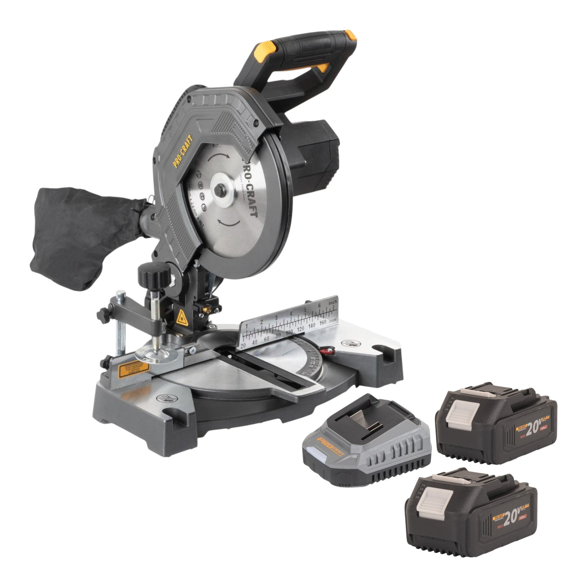 Procraft PGS20bb Sega circolare a batteria 20 V 210 mm Brushless + 2x batteria 4,0 Ah + caricabatteria