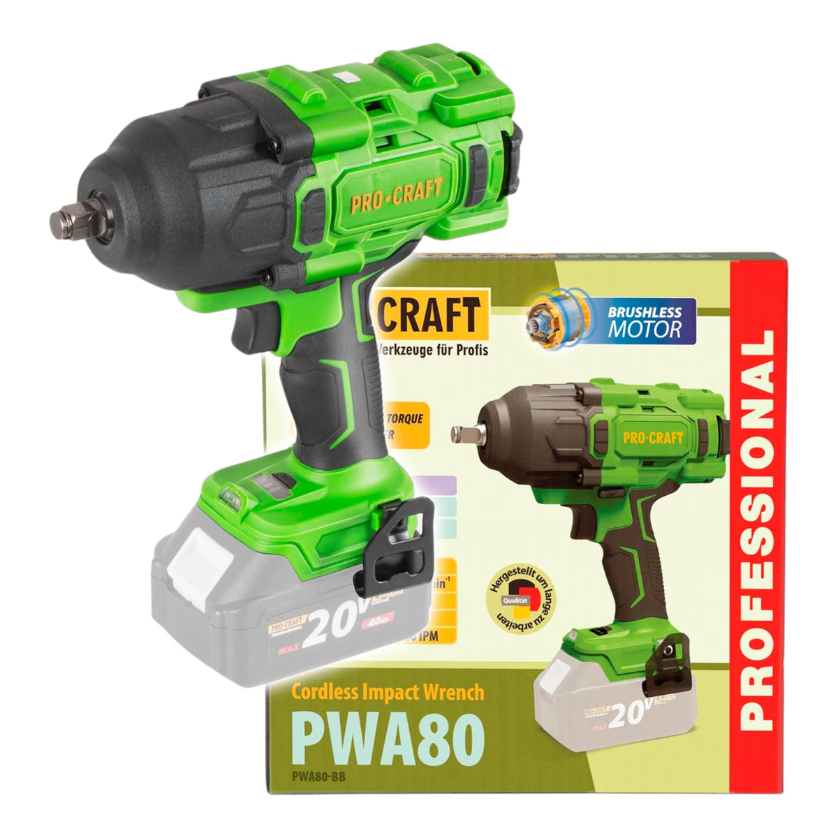 Avvitatore a percussione a batteria Procraft PWA80bb 20 V 1600 Nm 1/2" Brushless Solo - senza batteria, senza caricabatteria