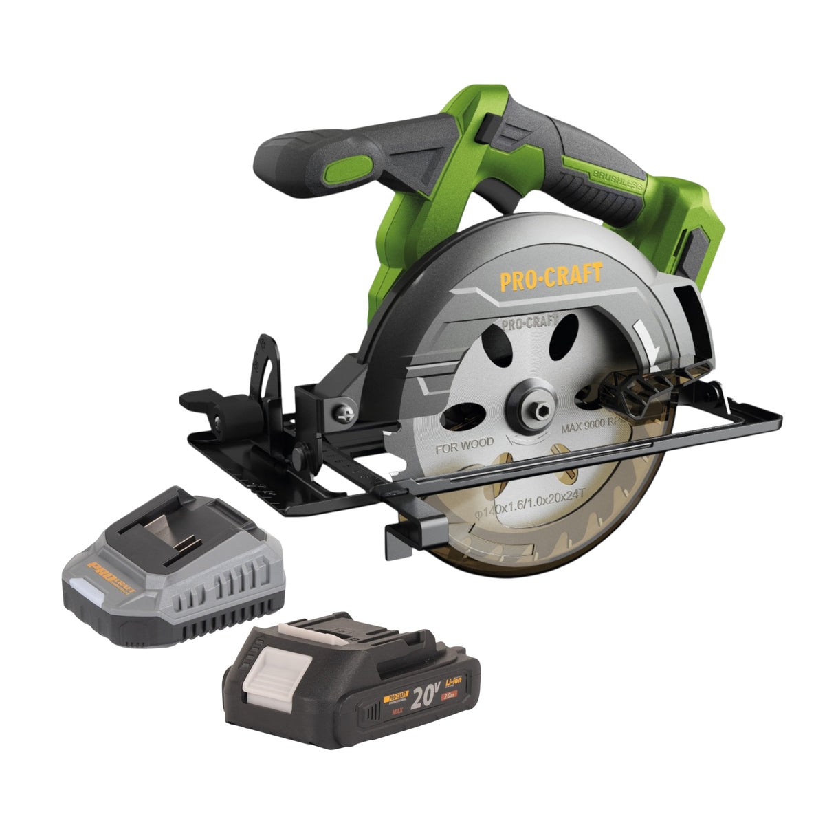 Sega circolare a batteria Procraft PCA32-BB 20 V 165 mm Brushless + 1x batteria 2,0 Ah + caricabatteria