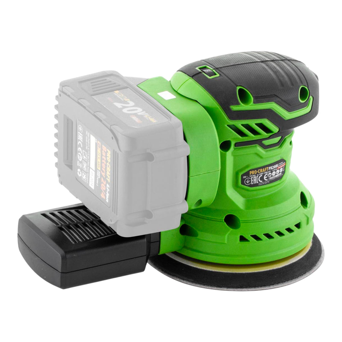 Procraft PX20BLbb Levigatrice eccentrica a batteria 20 V 125 mm Brushless Solo - senza batteria, senza caricabatteria