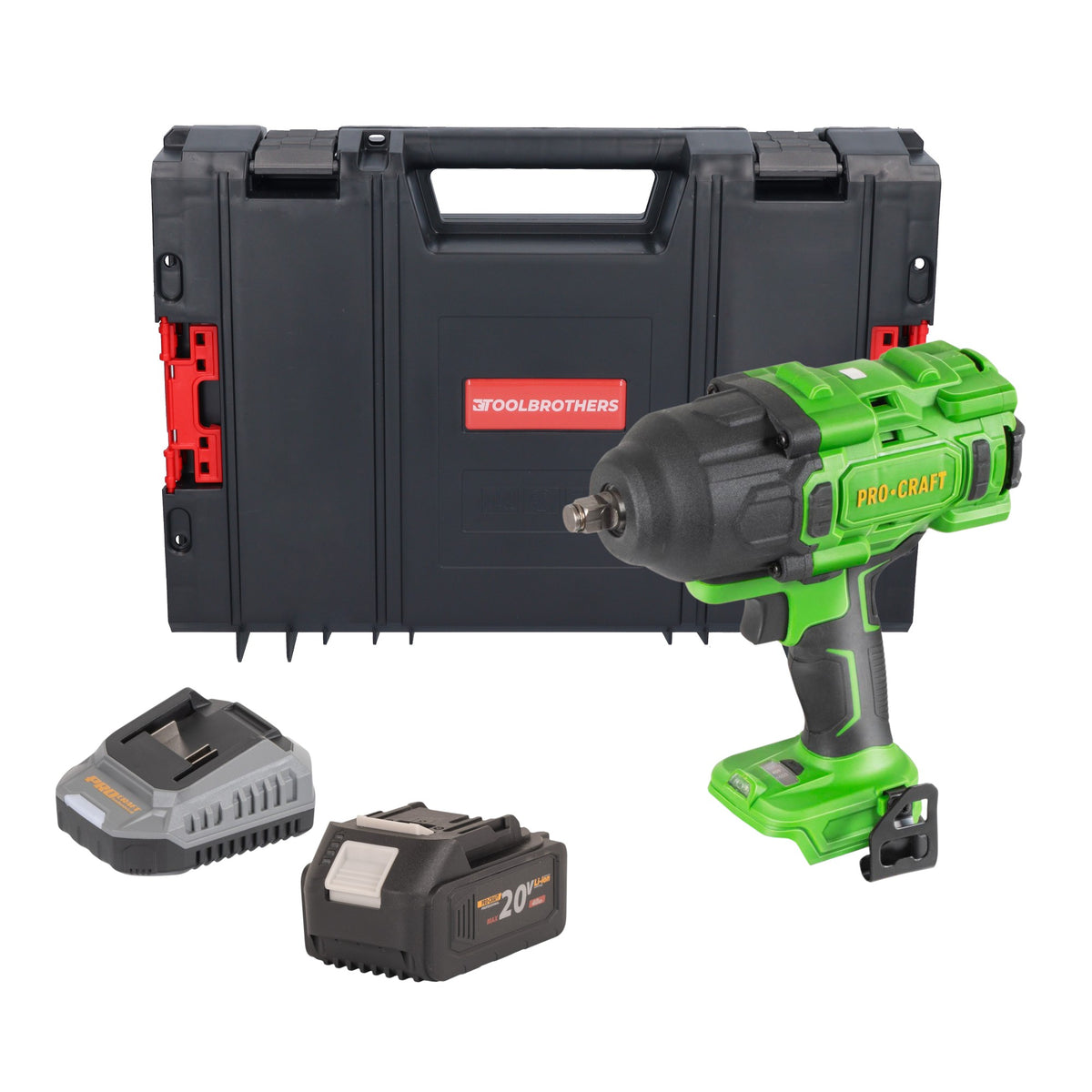Avvitatore a impatto a batteria Procraft PWA80bb 20 V 1600 Nm 1/2" Brushless + 1x batteria 4,0 Ah + caricabatteria + valigetta portautensili RHINO