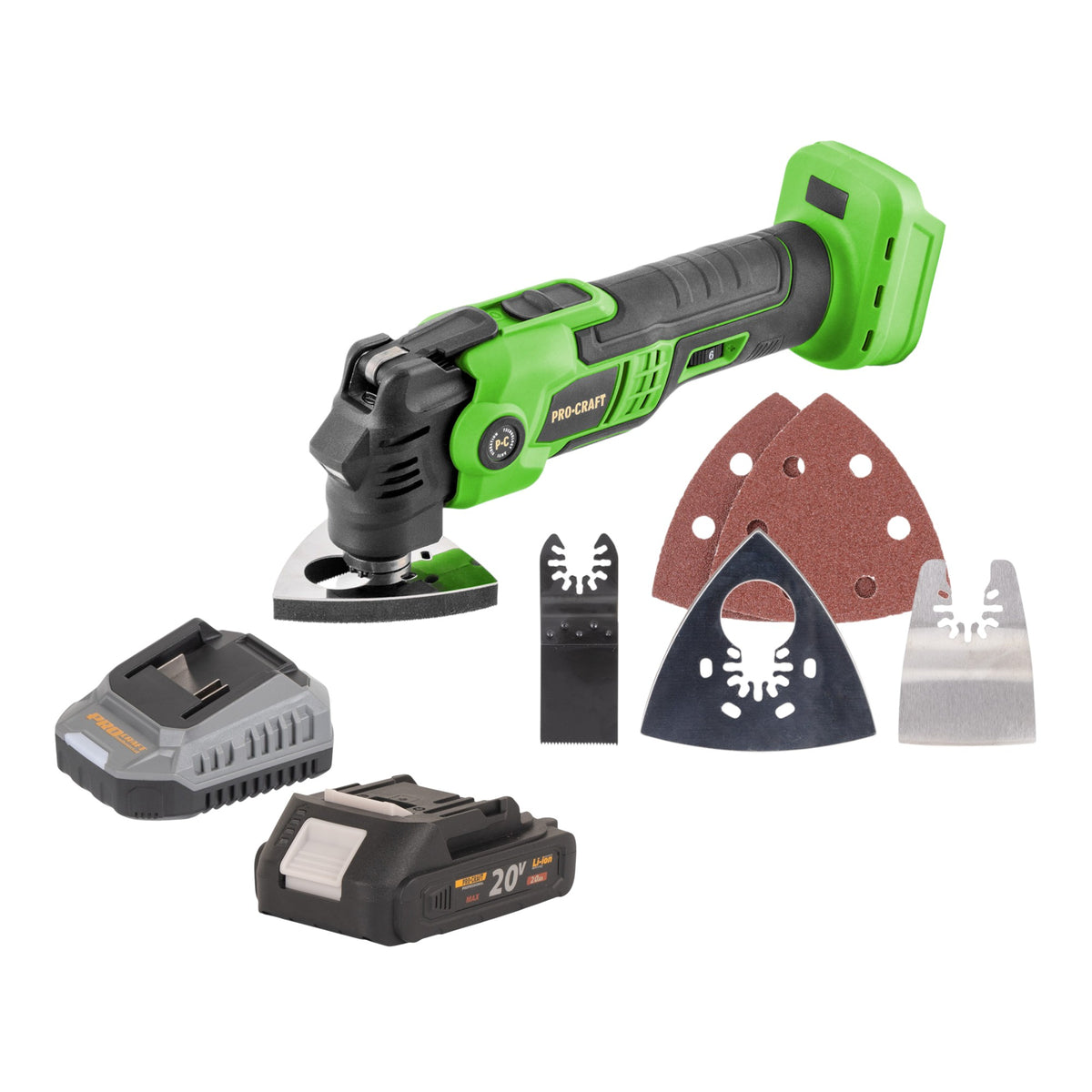 Utensile multifunzione a batteria Procraft PMT22bb 20 V Brushless + 1x batteria 2,0 Ah + caricabatteria