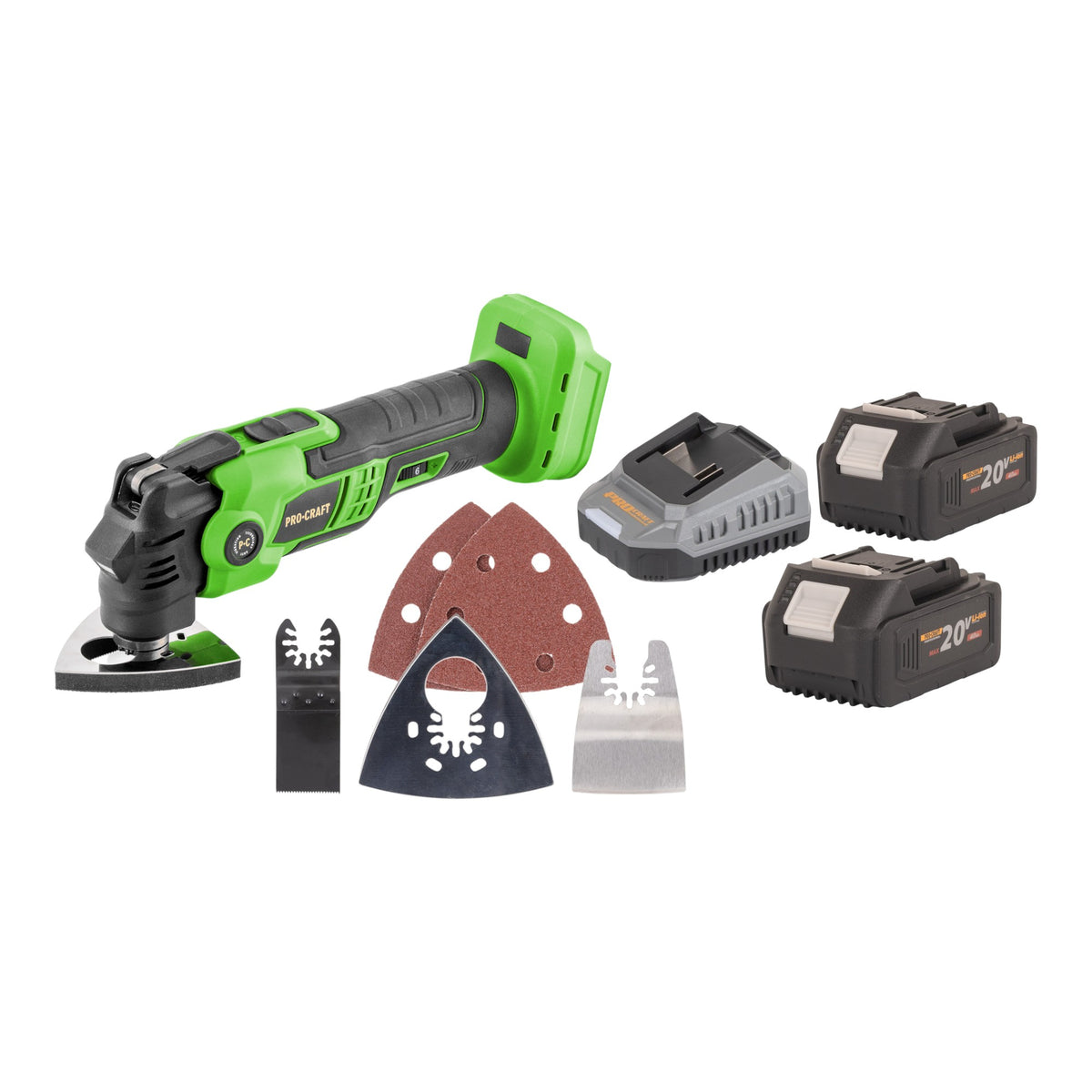 Utensile multifunzione a batteria Procraft PMT22bb 20 V Brushless + 2 batterie da 4,0 Ah + caricabatterie