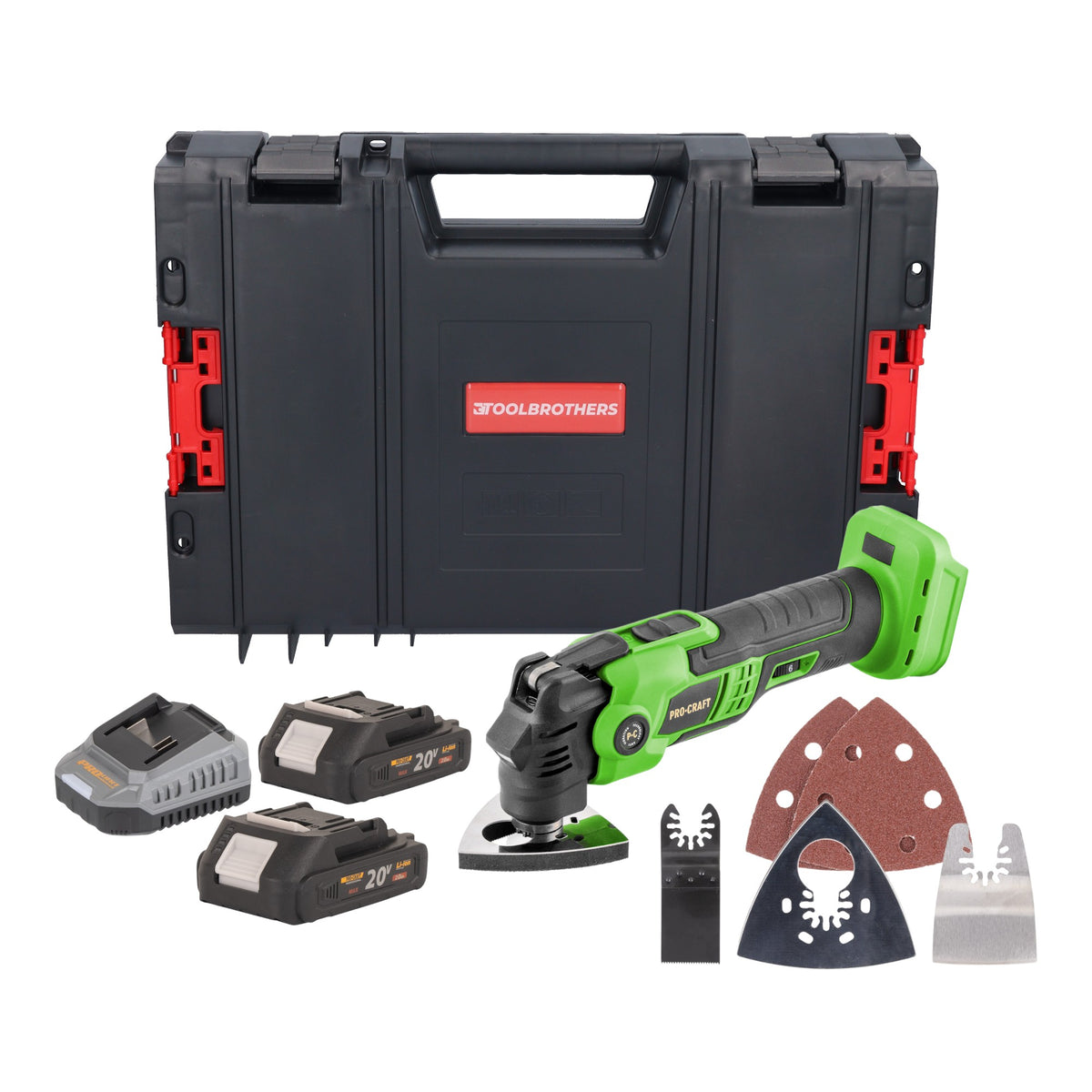 Utensile multifunzione a batteria Procraft PMT22bb 20 V Brushless + 2x batterie 2,0 Ah + caricabatterie + valigetta porta utensili RHINO