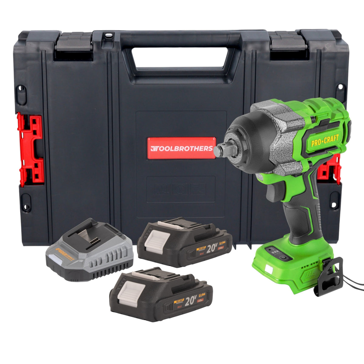 Avvitatore a impatto a batteria Procraft PWA36bb 20 V 850 Nm 1/2" Brushless + 2x batteria 2,0 Ah + caricabatteria + valigetta portautensili RHINO