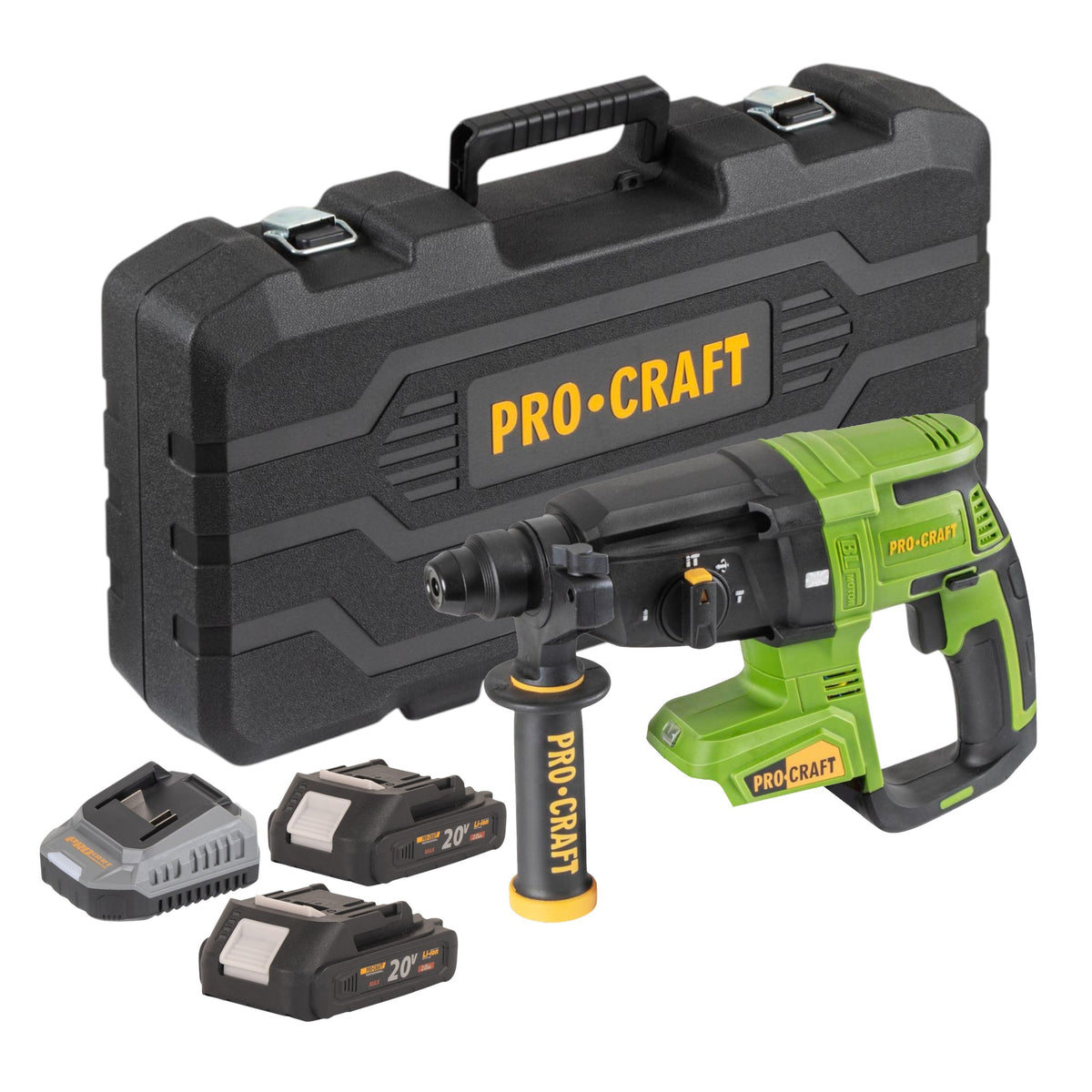 Martello perforatore a batteria Procraft PHA40bb-c 20 V 2,6 J SDS plus Brushless + 2x batterie 2,0 Ah + caricabatterie + valigetta