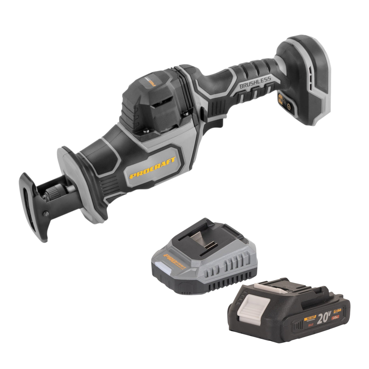 Procraft Industrial RS20Abb Seghetto alternativo 20 V Brushless + 1x batteria 2,0 Ah + caricabatteria