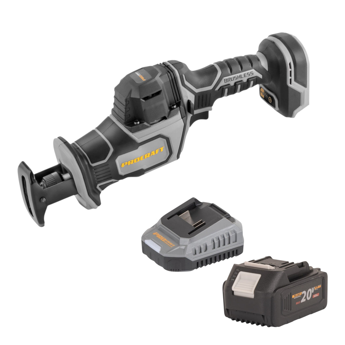 Procraft Industrial RS20Abb Seghetto alternativo 20 V Brushless + 1x batteria 4,0 Ah + caricabatteria