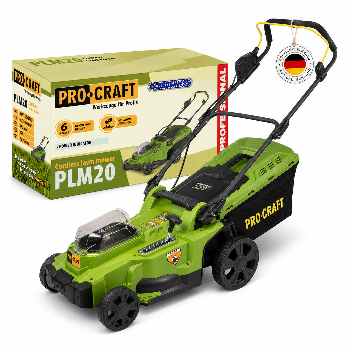 Tosaerba a batteria Procraft PLM20bb 40 V (2x 20 V) 370 mm Brushless Solo - senza batteria, senza caricabatteria