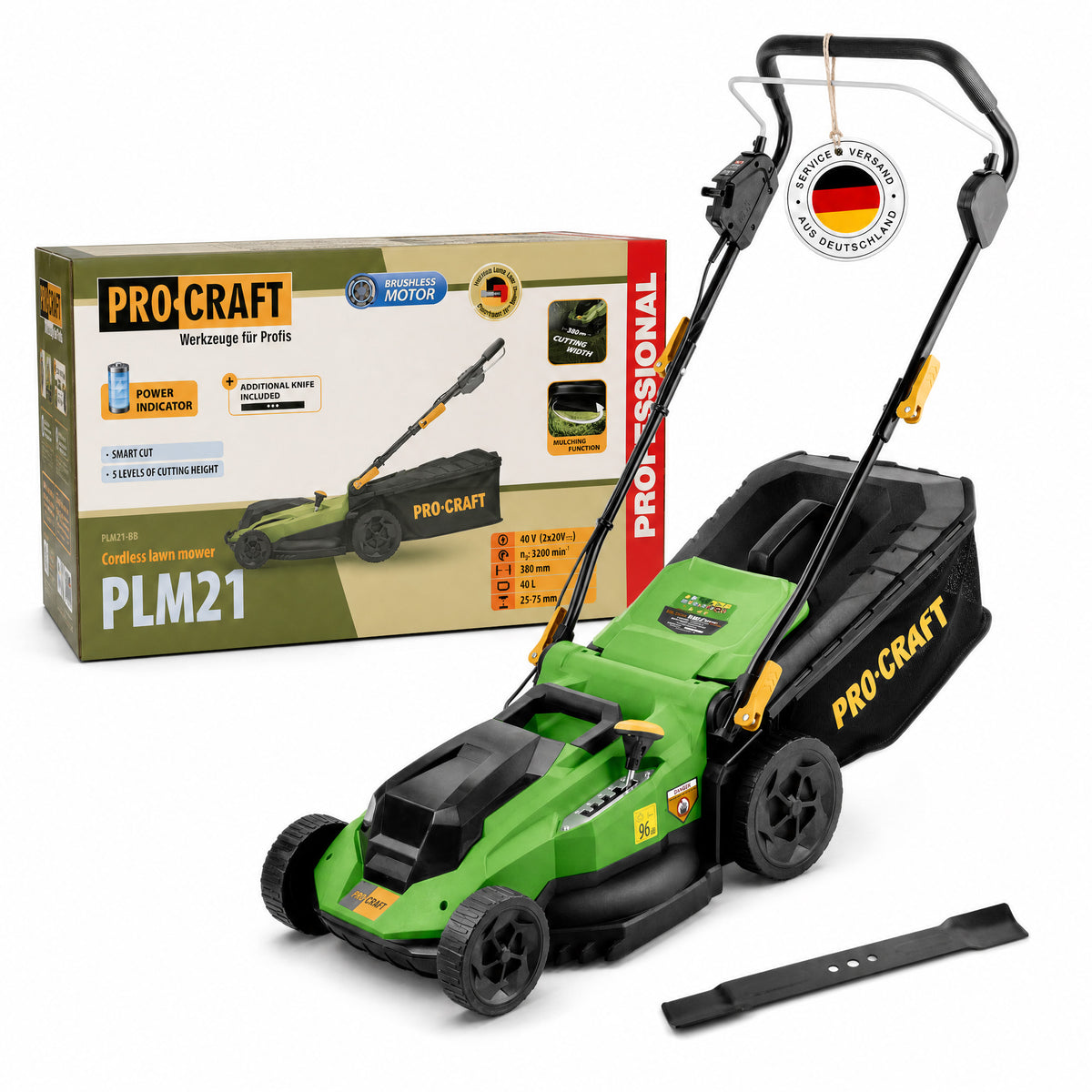 Tosaerba a batteria Procraft PLM21bb 40 V (2x 20 V) 380 mm Brushless Solo - senza batteria, senza caricabatterie