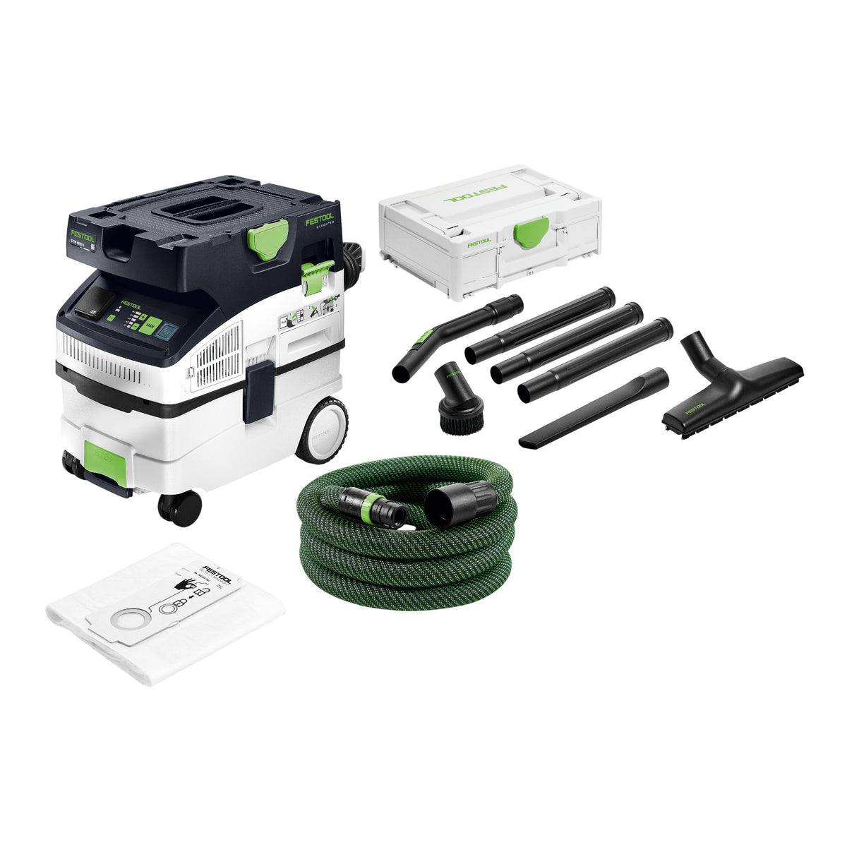 Festool CTM MIDI I CLEANTEC Aspiratore mobile 1200 Watt 15 l Classe di polvere M + RS-ST D 27/36-Plus Set di pulizia standard