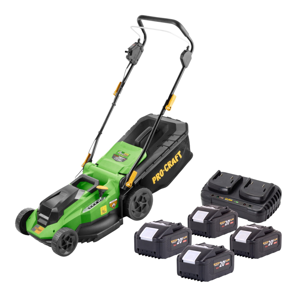 Tosaerba a batteria Procraft PLM21bb 40 V (2x 20 V) 380 mm brushless + 4 batterie da 8,0 Ah + caricabatterie