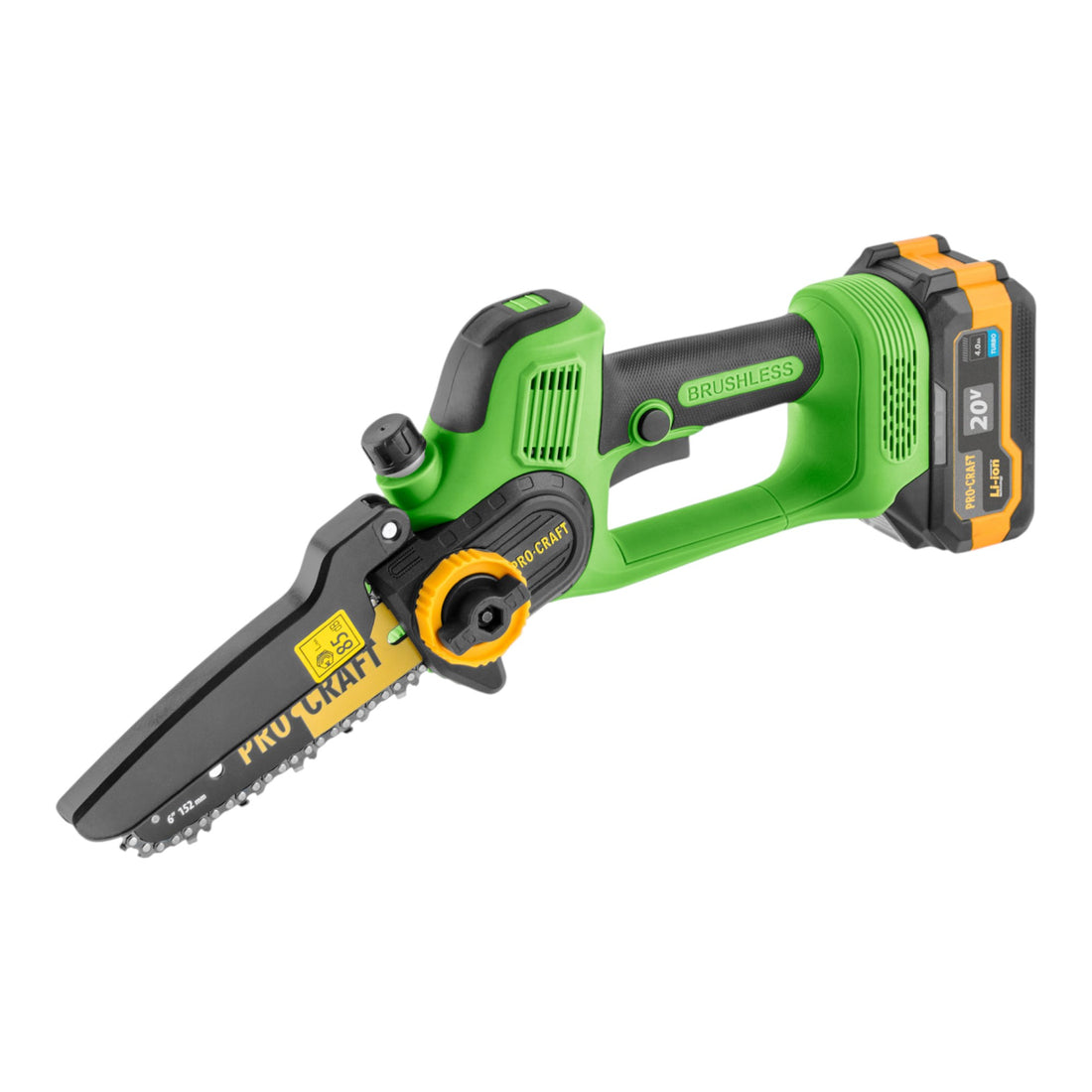 Procraft PKA35 Sega a catena a batteria per potatura 20 V 152 mm Brushless + 1x batteria 4,0 Ah + caricabatterie + valigetta