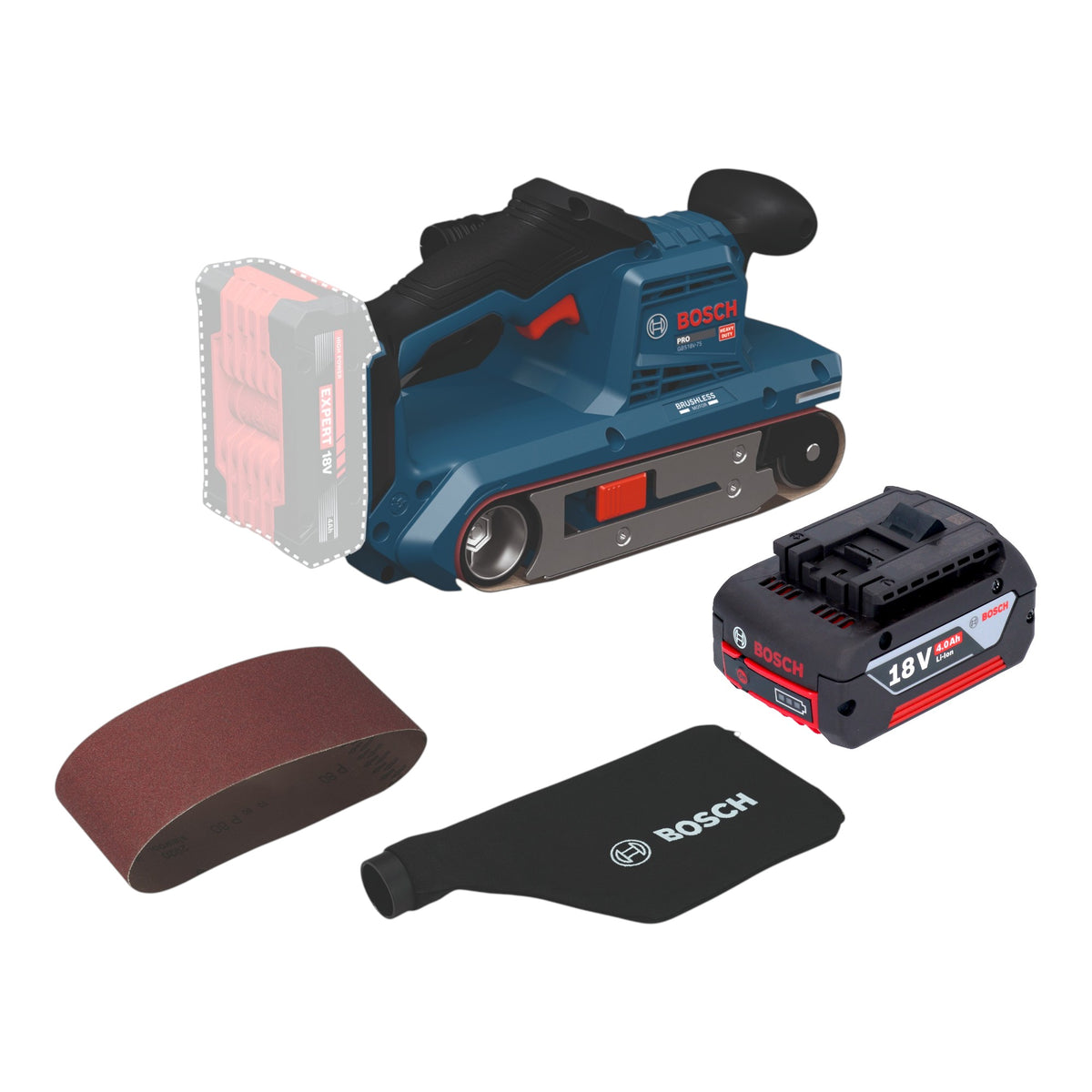 Levigatrice a nastro a batteria Bosch GBS 18V-75 18 V 76 x 533 mm Brushless + 1x batteria 4,0 Ah - senza caricabatterie