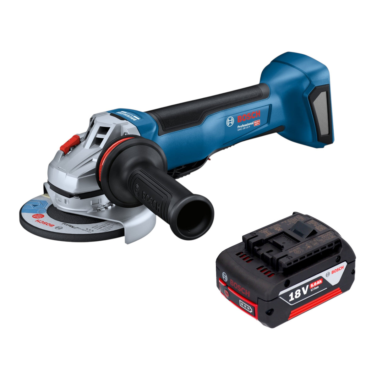 Smerigliatrice angolare a batteria Bosch GWS 18V-10 P Professional 18 V 125 mm Brushless + 1x batteria da 5,0 Ah - senza caricabatterie