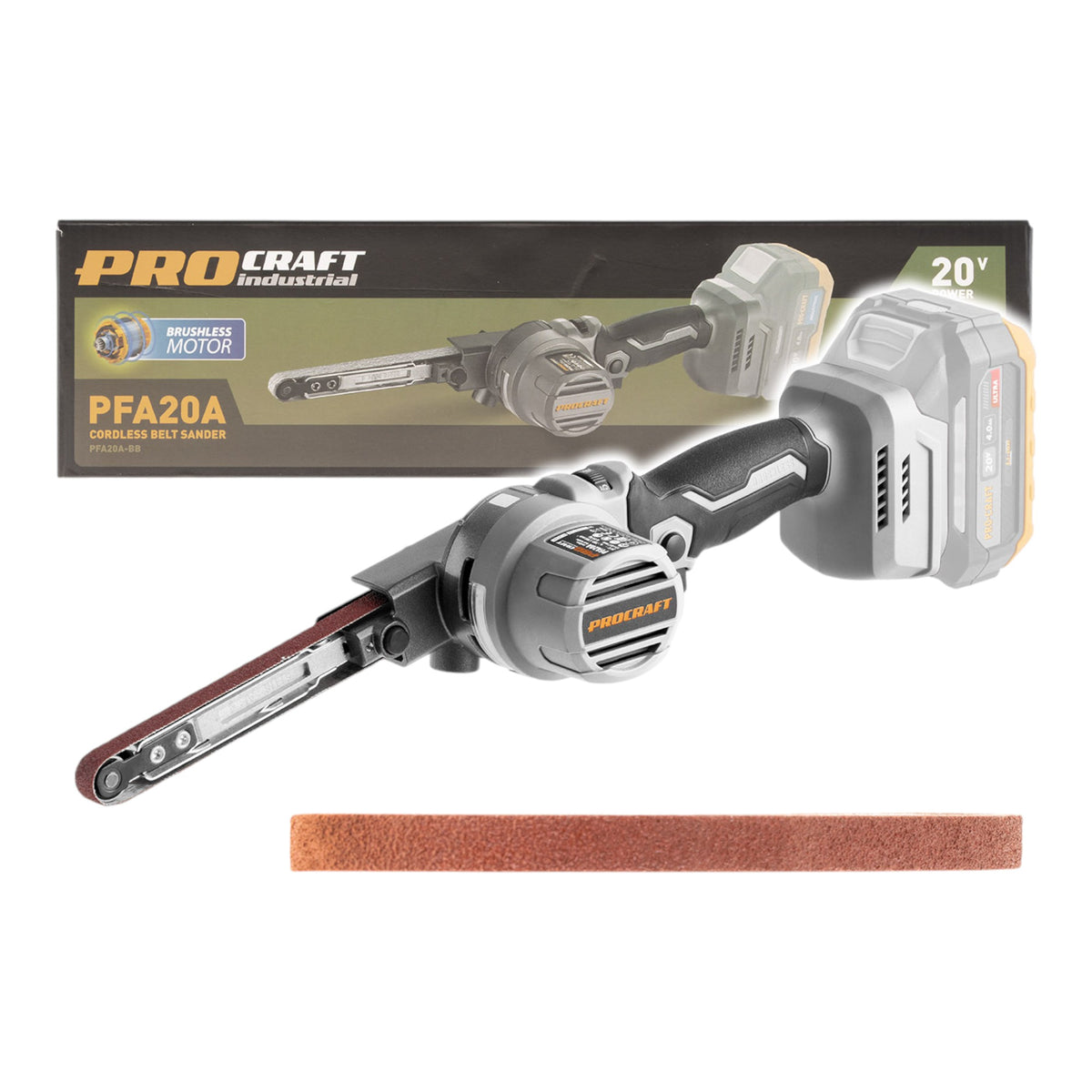 ProCraft Industrial PFA20A-BB Lima a nastro a batteria 20 V 13 x 457 mm Brushless Solo - senza batteria, senza caricabatterie