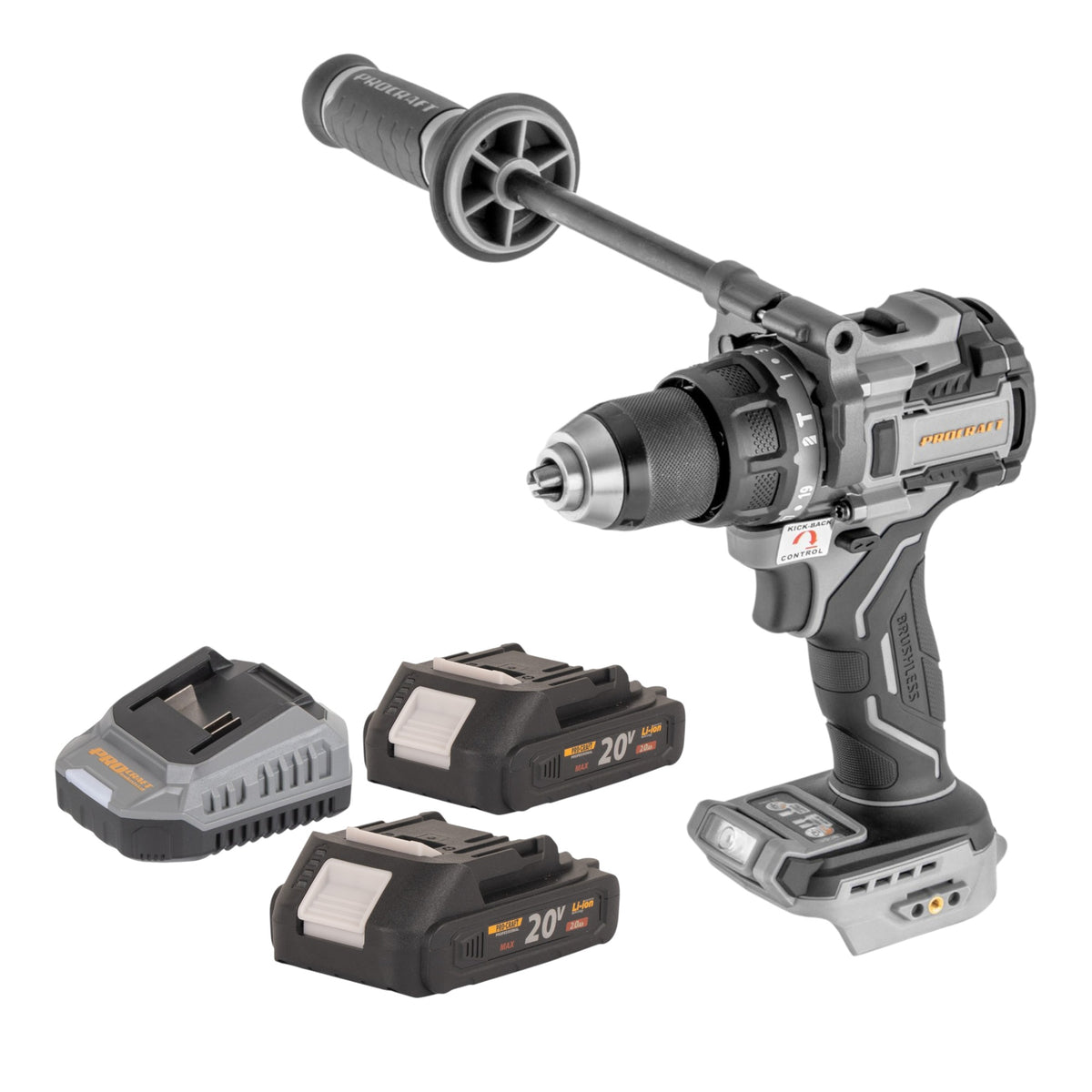 Avvitatore a percussione a batteria ProCraft Industrial CD20C-BB 20 V 120 Nm brushless + 2 batterie da 2,0 Ah + caricabatterie
