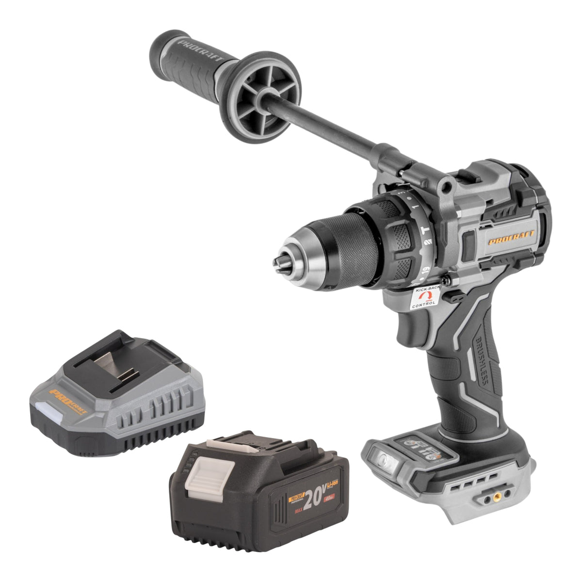Avvitatore a percussione a batteria ProCraft Industrial CD20C-BB 20 V 120 Nm brushless + 1 batteria da 4,0 Ah + caricabatterie