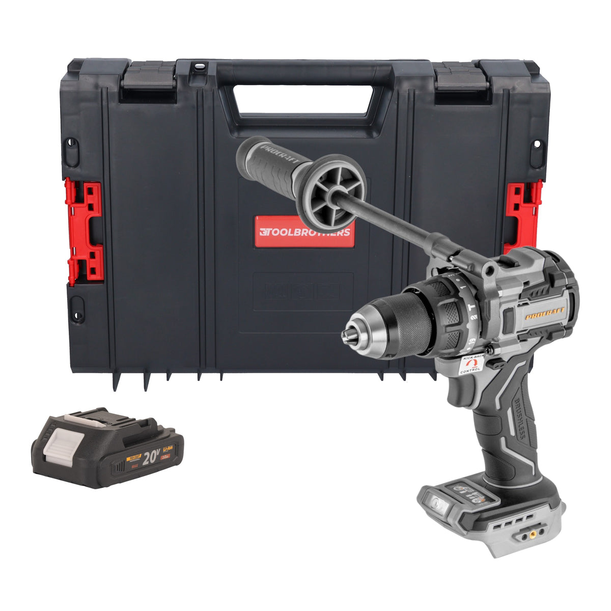 Avvitatore a percussione a batteria ProCraft Industrial CD20C-BB 20 V 120 Nm Brushless + 1x batteria da 2,0 Ah + valigetta RHINO - senza caricabatterie