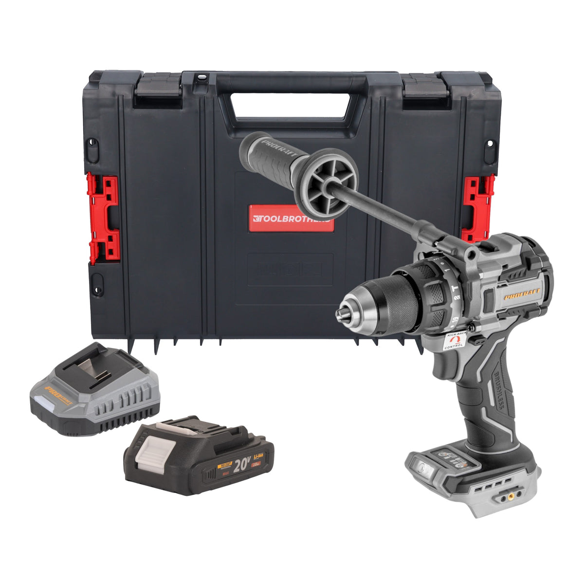 Avvitatore a percussione a batteria ProCraft Industrial CD20C-BB 20 V 120 Nm brushless + 1 batteria da 2,0 Ah + caricabatterie + valigetta RHINO