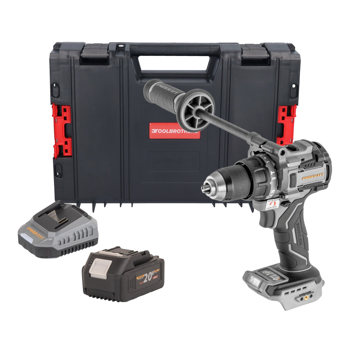 Avvitatore a percussione a batteria ProCraft Industrial CD20C-BB 20 V 120 Nm Brushless + 1x batteria da 4,0 Ah + caricabatterie + valigetta RHINO