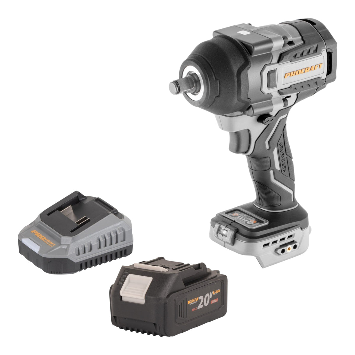Avvitatore a impatto a batteria ProCraft Industrial IW850A-BB 20 V 850 Nm 1/2" brushless + 1 batteria da 4,0 Ah + caricabatterie
